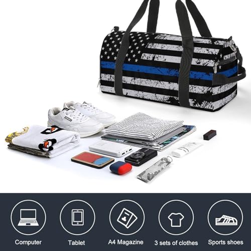 Thin Blue Line Flag Police Large Capacity Portable Fitness Bag, Easy to Carry - color: Thin Blue Line Flag Police