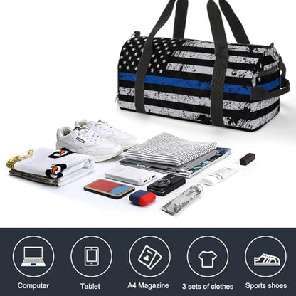 Thin Blue Line Flag Police Large Capacity Portable Fitness Bag, Easy to Carry - color: Thin Blue Line Flag Police