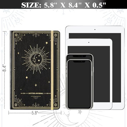 Artfan Dotted Journal/Notebook - Dot Grid Hard Cover Notebook, Premium Thick Paper with Fine Inner Pocket, Black Smooth Faux Leather, Pen Loop, 5.8''×8.4'' - Black - color: BLACK18