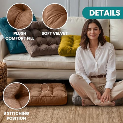NEST & LOOM Floor Cushions - Floor Chair Pillow, Meditation Cushion, Square Large Floor Pillow, Solid Thick Tufted Floor Pillow - Teal - 21.65" x 21.65"
