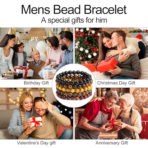 5pcs Wooden Bead Bracelet For Men And Women,Unisex Wooden Bead Bracelet, Beaded Bracelet, Elastic Design, Natural And Simple Style(Bead-3)