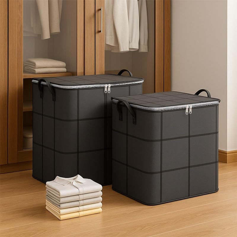 Foldable Wardrobe Storage Bag, Large Capacity Storage Box, Household Double Zipper with Handle Clothing and Quilt Organizer Bag, Suitable for Moving, Travel, Storage Basket