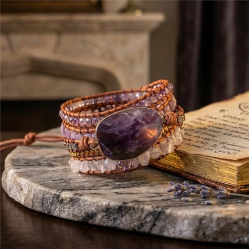YGLINE Handmade Amethyst Boho Wrap Bracelets for Women-Healing Natural Stone Beads Crystal Bracelets for Women(Amethyst) - color: Amethyst 1