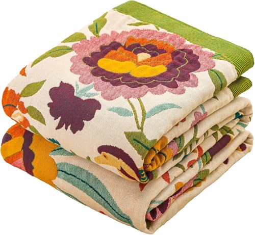 Boho Throw Blanket for Home Decor,Ultra Soft Throw Rustic Classic Quilt,100% Cotton Muslin Blankets for Adults, Reversible Woven Decorative Blanket for Bed Layering Use,Bid & Floral, 50"x60" - color: Boho Flower-c, size: 50"x60"