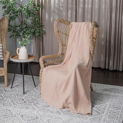 Comfy Cubs 100% Cotton Waffle Weave Throw Blanket Breathable Skin-Friendly Soft Lightweight Blankets - Perfect Warm Textured Blanket Layer - Size for Couch Bed & Sofa (Blush, 50" X 60") - color: Blush, size: 50" X 60"