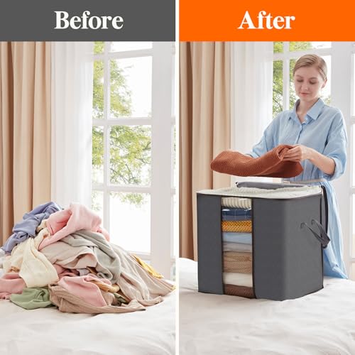Lifewit 3 Pack 100L Clothes Storage Bins with Lids, Foldable Blanket Storage Bags with Zippers, Clear Window and Reinforced Handles, Closet and Organization for Clothing, Sweater, Comforter, Bedding - size: 100L