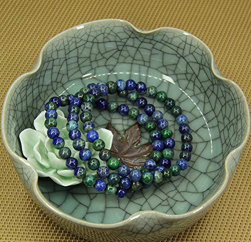 Angelstones Handmade Natural Healing Gemstone 6mm Round Beads Stretch Crystal Bracelet 7 Inch Unisex - color: Lapis Chrysocolla
