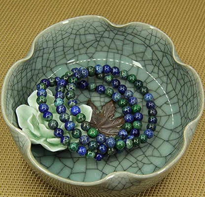 Angelstones Handmade Natural Healing Gemstone 6mm Round Beads Stretch Crystal Bracelet 7 Inch Unisex - color: Lapis Chrysocolla