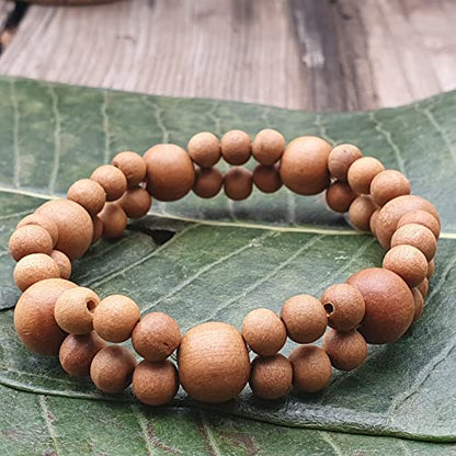 Sandalwood Bracelet for Women Men Buddhist Prayer Strand Chandan Bracelet Handmade Stretchable Elastic Sandalwood Beaded Wristbands for Yoga Meditation - style: Sandalwood 2 row