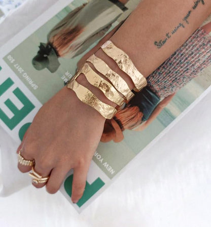 POTESSA 18K Gold Plated Cuff Bracelets Adjustable Dainty Bangle Handemade Jewelry for Women - style: Double-layer