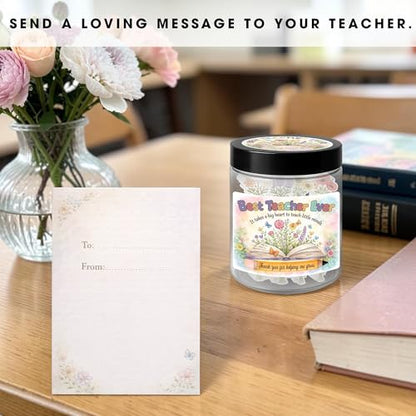Best Teacher Ever Jar – 60 Little Bouquets Affirmation Cards, Unique Teacher Appreciation Gifts for Women Men, End of Year Teachers Gifts, Teachers Appreciation Week Gift, Thank you Gift Idea - color: Best Teacher Ever