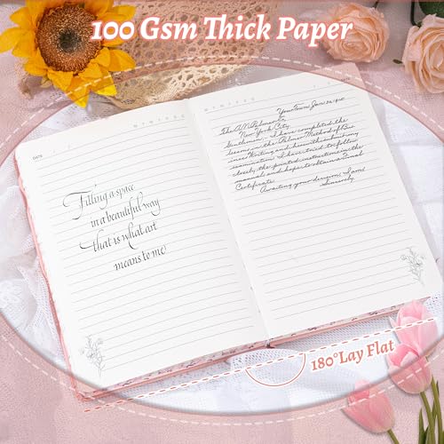 MINICAGIE Lined Journal Notebook for Women Cute Leather Journals for Writing Aesthetic Floral Diary 192 Pages A5 Hardcover Journaling Notebooks with Pen Loop (Pink) - color: Pink