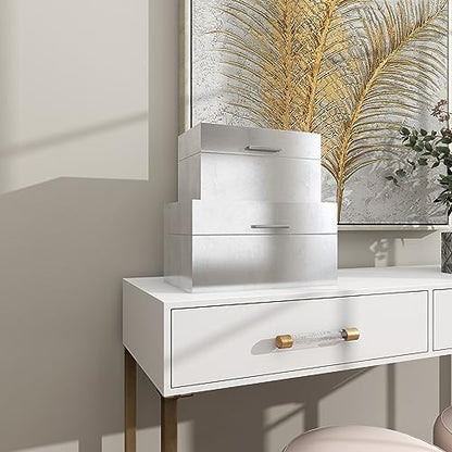 CosmoLiving by Cosmopolitan Wooden Decorative Box Decorative Keepsake Boxes with Textured Foiled Exterior, Set of 2 Storage Boxes 13", 11"W, Silver