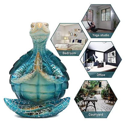 2Pcs Sea Turtle Meditating Yoga Statues - Beach & Home Office/Bedroom Decor - Resin Zen Turtle Figurines for Beachy Decor