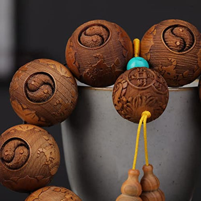 Zen Dear Unisex Thuja Sutchuenensis Wood Beads Wooden Bracelet Necklace Prayer Mala Wristband Bracelet - style: 25mm 10 Carving Beads