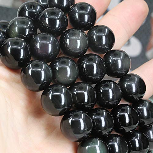 Keleny Natural Gem Semi Precious Gemstones 14mm Round Beads Crystal Stretch Bracelets 7 Inch Unisex - color: AA Grade Rainbow Obsidian