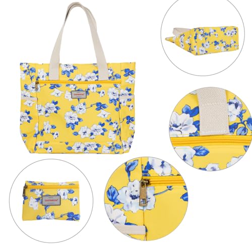 GAENMESN Women's Lightweight Waterproof Tote Bag Durable Designer Handbag with Zipper Travel Commute Everyday Use - color: Yellow Flower
