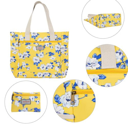 GAENMESN Women's Lightweight Waterproof Tote Bag Durable Designer Handbag with Zipper Travel Commute Everyday Use - color: Yellow Flower