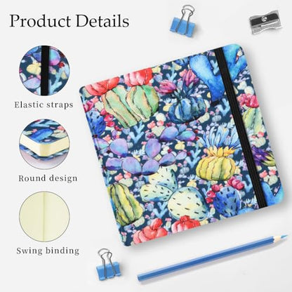 Mifuner Small Square 5x5 80gsm Mini Notebooks Blank Pages Sketchbooks Travel Journal Pocket Hardcover Paint Writing Notebook Blank Diary Memo Planner Sketchbook Fabric Cover, Blue Cactus - color: Cloth-Blue Cactus