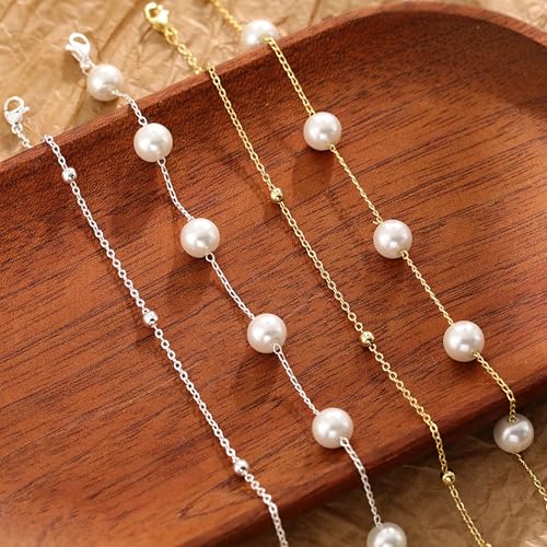 KOHOTA Silver Gold Bracelets for Women Trendy 14K Gold Plated Bracelet for Women Non Tarnish Dainty Stackable Layered Chain Heart Pearl Knot Beaded Bracelets Stack Set Charm Mothers Day Jewelry Gifts - color: B.Pearl-gold