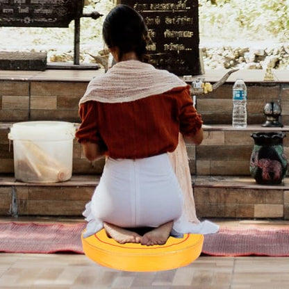 COHEALI Meditation Floor Cushion Buckwheat Sitting Pillow Thick Yellow Floral Seat Cushion for Zen Practice and Worship, Small Size Floor Seat for Home and Yoga