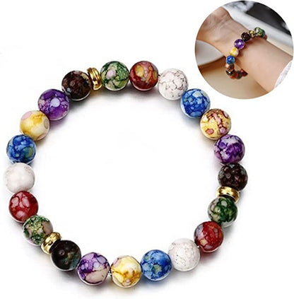 Healing Crystals Bracelet Handmade Natural Gemstones Beads Elastic Natural Stone Yoga Beads Bracelet Heart-Shaped, Modern Artisanal Beaded Unisex 7.6 inches Turquoise - color: White