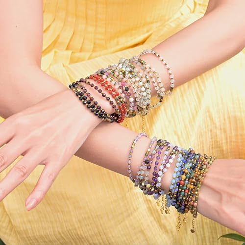Farfume Beaded Bracelets for Women, Chakra Crystal 4mm Beads Gemstone Natural Stone Bead Spiritual Jewelry Gifts for Women - color: Light Yellow Amazonite-Confidence