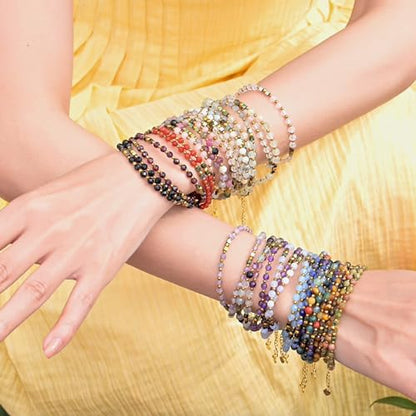 Farfume Beaded Bracelets for Women, Chakra Crystal 4mm Beads Gemstone Natural Stone Bead Spiritual Jewelry Gifts for Women - color: Light Yellow Amazonite-Confidence