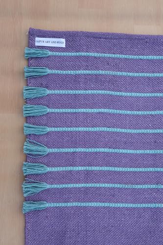 Jaipur Art & Rugs Cotton Yoga Rug - Eco-Friendly Hand-Woven Thick Mat (24”x72”x5mm) for Everyday Fitness at Home - Comfortable & Extra-Long - color: Purple-Blue