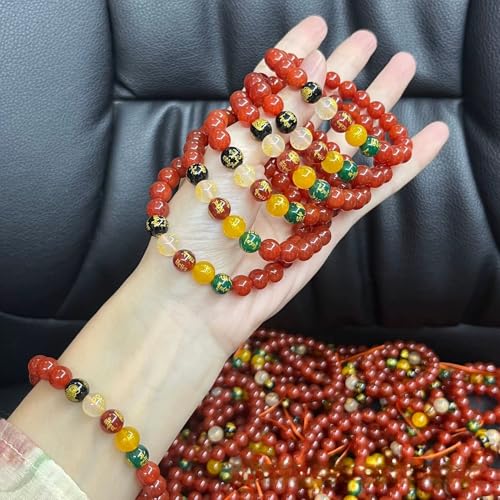 Beaded Bracelets for Women,Stretch Healing Crystal Bracelet Natural Stone Gemstone Jewelry Gifts - color: Style R-Red Agate&Five Gods of Wealth