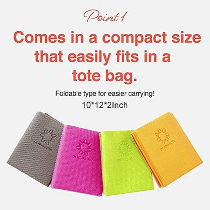 Primasole Folding Yoga Travel Pilates Mat Foldable Easy to Carry to Class Beach Park Tear resistant Travel Picnics 4mm Thick 9 Colors - color: Black