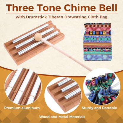Meditation Instruments Set - Includes Tibetan Tingsha Cymbals, Three-Tone Chime Bell with Mallet, 2 Tibetan Drawstring Bags, Perfect for Classroom Management, Yoga, Prayer