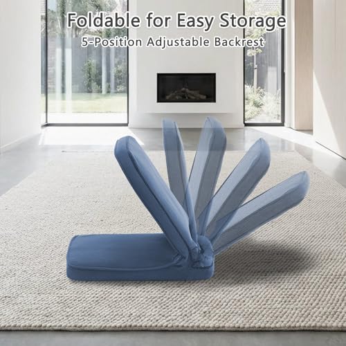 Floor Chair with Adjustable Back Support, Foldable Padded Gaming Floor Seat for Adults & Kids, Multi-Position Meditation Chair with Corduroy Cover for Reading, Gaming & Watching TV (Blue)