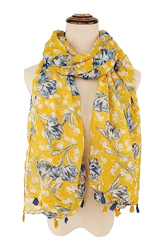 YOUR SMILE Large Boho Scarf for Women Lightweight Floral Printed Scarves Fall Winter Fashion Fringed Shawl wraps - color: 05 Yellow Blue Flower