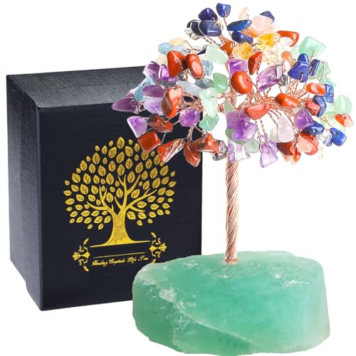 7 Chakra Crystals Gemstone Healing Crystal Stone Fluorite Base Natural Stones Copper Wire Life Tree Energy Office Desk Decor Meditation Christmas Spiritual Gift for Women Men - color: Multicolor, size: 5.2 in