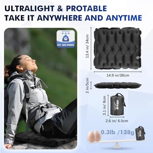 HiiPeak Inflatable Soccer World Cup Seat Cushion, Lightweight Compact Stadium Seat Pad Camping Air Seat Cushion for Gym Football Themed Party AirplaneTravel Backpacking Hiking (Black) - color: Black
