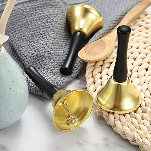 24 Pieces Hand Bells Silver Steel Service Handbells Black Wooden Handle Diatonic Metal Bells Musical Percussion (Gold)
