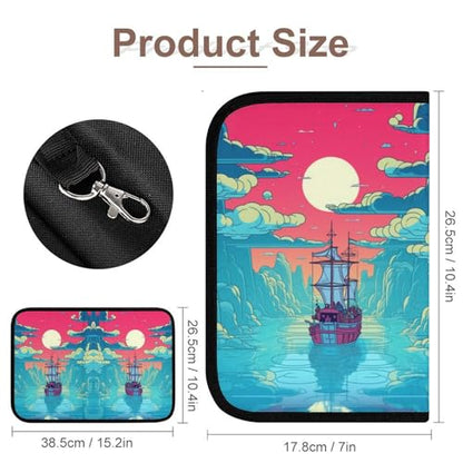 Cartoon Large Boat Blue Sky Cloud Folding Storage Bag Tools Storage Carrying Case Makeup Travel Case Portable Makeup Bag Organizer