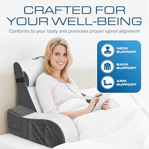 Kolbs Bed Wedge Pillow for Sleep Apnea, Acid Reflux, and Back Pain Relief, with Chic Jacquard Cover - Headboard Wedges for Sleeping (19" Wedge Reading - Grey) - size: 19" Wedge Reading - Grey