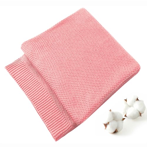 TREELY 100% Cotton Knitted Throw Blanket for Couch Chair Bed Home Decorative, Soft & Cozy Knit Throw Blanket(50"x60", Pink) - color: Pink, size: Throw(50" x 60")