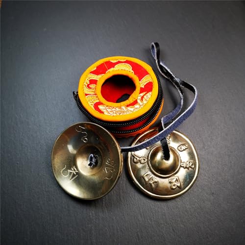 Tibetan Tingsha Bell Set - Tibetan Cymbals - for Sound Healing, Yoga, Meditation, and Mindfulness,Handmade in Nepal,Made of Bronze,Om Mantra Pattern,6.5cm/2.6 inch - color: 9-Bronze-Om-6.5cm