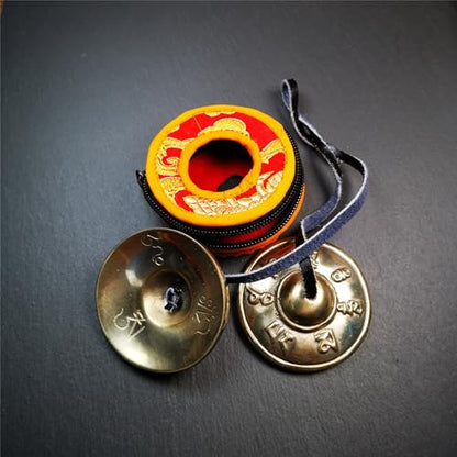 Tibetan Tingsha Bell Set - Tibetan Cymbals - for Sound Healing, Yoga, Meditation, and Mindfulness,Handmade in Nepal,Made of Bronze,Om Mantra Pattern,6.5cm/2.6 inch - color: 9-Bronze-Om-6.5cm