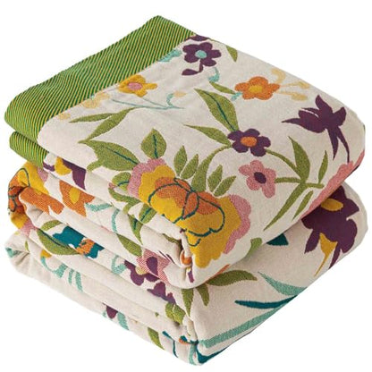 Qidordour Boho Throw Blanket, 60"x80" Muslin Blankets for Adult, 100% Organic Cotton Blanket for Couch Sofa, Lightweight Quilt, All Season Bed Throw, Farmhouse Home Decor, C-Phoenix Floral