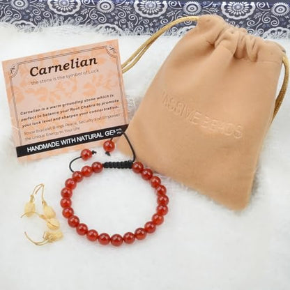 MASSIVE BEADS Handmade Yoga Natural Stone Crystal Healing Power Energy Gifts for Unisex Adult Bracelet Macrame Adjustable - color: Carnelian(Luck), size: 8mm