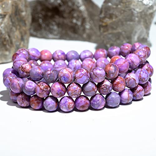 8mm Natural Gemstone Stretch Bracelet, Handmade Unisex Crystal Bracelets for Meditation, Yoga, Spiritual Healing & Positive Energy - color: Purple Turquoise Magnesite