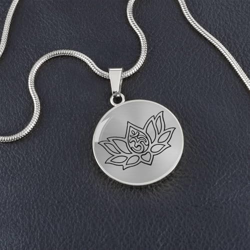 quan jewelry Yoga Lotus Flower Pendant Necklace with Om Symbol, Happy Birthday Gifts Ideas for Mom, Daughter, Women with Inspirational Quote on Gift Card - color: Silver-Tone Cirle Plate