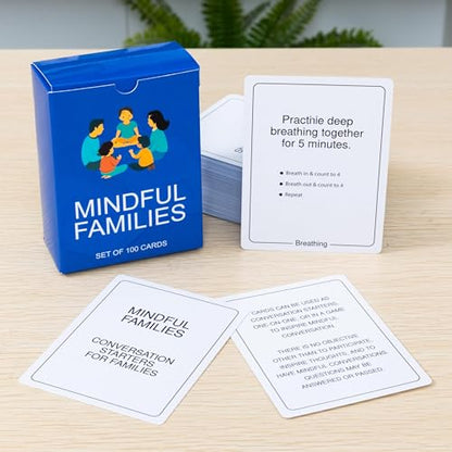 100 Mindful Families Conversation Cards – Mindfulness, Gratitude & Breathing Prompts for Self Care at Home, Travel & Therapy