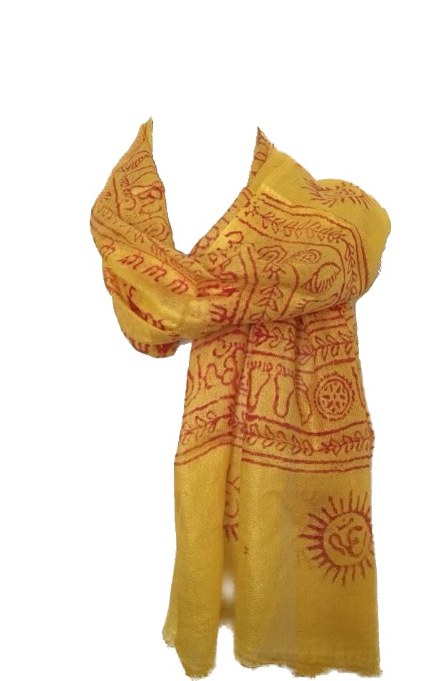Karma Handicrafts Om Meditation Yoga Harye Ram Prayer Scarf Cotton Scarves Nepal - color: Yellow