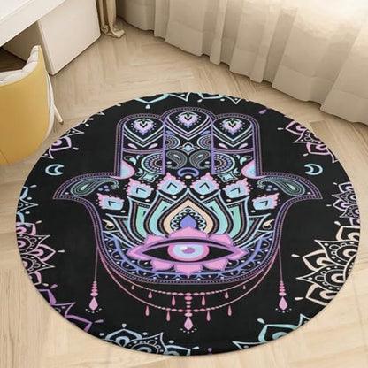 Hamsa Hand of Fatima Meditation Mandala Ultra Soft Non-Slip Area Rugs Indoor Coral Velvet Floor Mat Short Flannel Carpet for Living Room Bedroom Dining Room