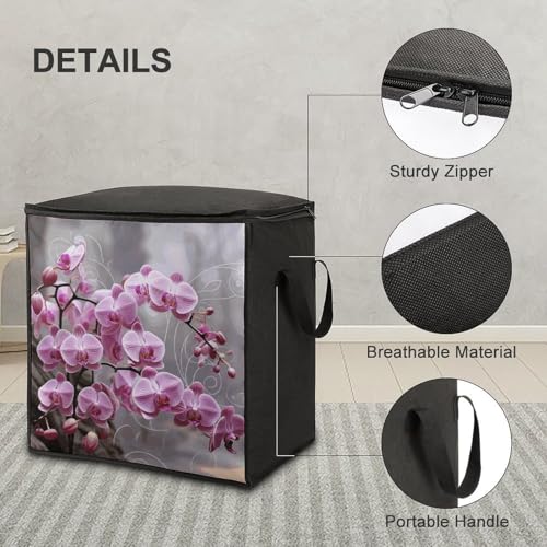 Clothes Storage Bag Personalized Durable Foldable Large Toy Storage Bags with Zipper Moving Bags Luggage Organizer Pink Orchid Printed Bags